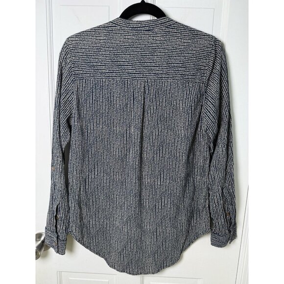 L.L Bean Blue Textured Organic Cotton Boxy Nautical Blouse Women’s Size Small - Picture 2 of 11